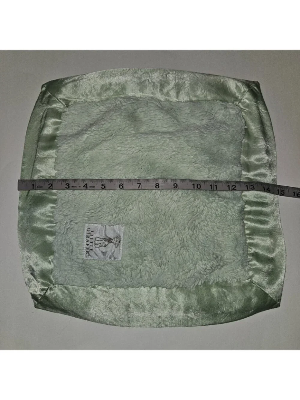 Little Giraffe Green Square Baby Lovey Fleece Satin Trim